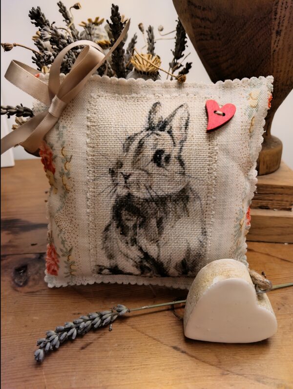 Stunning dwarf rabbit handmade large hanging lavender pillow made with Kate Forman linen - Image 2