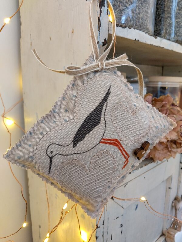 Emily Bond Oyster Catcher handmade hanging linen lavender pillow - Image 2