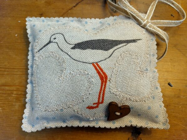 Emily Bond Oyster Catcher handmade hanging linen lavender pillow